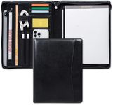 Calfinder Leather Padfolio Organizer for Men, Professional Vegan Leather Portfolio Folio with A4 Writing Pad Holder, Business Resume Zippered Padfolio Organizer for Women, Standard, Black