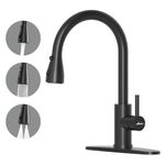 APPASO Kitchen Faucet, Brushed Nickel Kitchen Faucets with Pull Out Sprayer, Kitchen Sink Faucet, Kitchen Taps with Deck Plate, 1 Hole or 3 Hole Compatible, Robinet de Cuisine (Matte Black)