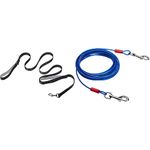 AmazonBasics Double Handle Light Reflecting Dog Leash, Black, 6 and AmazonBasics Tie-Out Cable/Leash for Dogs up to 27 Kg, 25 Feet