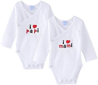 Amomí Body para Bebé, Pack de 2 unidades,1 Mes Para Recién Nacidos ,Manga Larga, 100% algodón, Suave Bodies con Botones de Presión, Color Blanco y Crudo (1 Mes, I Love Papa, Mama A21038)