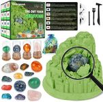 Gemstone Dig Kit (Unique Shape),Great STEM Science Kit for Kids- Excavate Your Own 12 Real Gemstones,Educational DIY Toys,Gem Digging Kit,Archaeology Geology Gifts for Boys & Girls Ages 6+