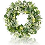 18 Inch Artificial Door Wreath,SpringSummer Wreaths for Front Door,Green Eucalyptus Wreath Decorations,Wreath for All Kinds of Festivals,Indoors,Outdoors,Fireplaces,Door Wreaths Outdoor All Year