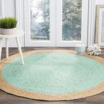 SAFAVIEH Natural Fiber Round Collection 5' Round Aqua NF801A Handmade Boho Braided Jute Area Rug