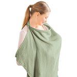 Konssy Muslin Nursing Cover for Baby Breastfeeding Breathable 100% Cotton Breastfeeding Cover with Rigid Hoop for Mother Nursing Apron Multi-use Carseat Canopy (Sage)