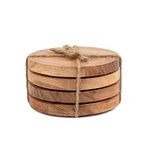 Samhita Acacia Wood Round Coasters Protection Tabletop,Countertop and Surfaces from Water Marks or Damage | Home & Office Decor | Housewarming Gift (Set of 4) (10.16cm x 10.16cm x 1.27cm)