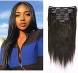 Anrosa Yaki Hair Clip in Yaki Hair Extensions Clip in Human Hair Yaki Hair Clip in Extensions for African American Yaki Straight Clip ins Natural Hair Thick Volume Natural Black 1B 10 inch 120 Gram