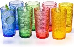 MIYOPESI 22oz Colorful Acrylic Glasses Drinkware (Set of 8), Honeycomb Stackable Shatter-Proof Plastic Tumblers, Reusable Plastic Drinking Glasses, BPA-Free, Dishwasher-Safe