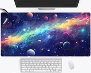 Cute Galaxies Desk Mat Aesthetic Outer Space Desk Pad, Purple Anime Space Mouse Pad XXL, Dark Blue Cosmos Gaming Deskmat, Large Kawaii Keyboard Mat, Fun Office Decor Desk Accessories 31.5"x15.75"