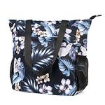 WANDF Floral Beach Tote Water-resistant Beach Bag Large Shoulder Bag for Yoga Travel with Multi Pockets (Black Flower)