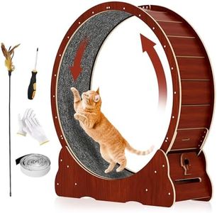Cat Exercise Wheel - Larger Wheel for Any Size Cat - Stable and Quiet Cat Wheel Exerciser for Indoor Cats - Wooden Cat Treadmill with Carpeted Runway - Easily Assembled Cat Running Wheel