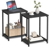 Vasagle End Tables Set of 2, Side Tables with Storage Shelf, Slim Night Tables, Steel Frame, for Living Room, Study, Bedroom, Industrial, Charcoal Gray and Black