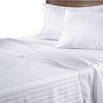 SGI Double Size Flat Bed Sheet with 2 Pillow Covers 600 Thread Count Egyptian Cotton White Stripe Smooth & Durable Sheet