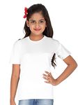 DeeNA UNIFORMS White Cotton Girls Round Neck Tshirt(12-13 Years)