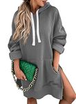 SHEWIN Women's Long Sleeve Hooded Sweatshirt Plus Size Drawstring Pullover Split Hem Hoodies Dress for Women 2024 Winter Trendy,(US 12-14) L,Deep Gray