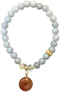 Geumkecy Women Jade Bracelet Chalcedony Donut Pendant with Carnelian Gemstone Handmade Jewelry Birthday Gift Valentine Gift for Her 6.7inch