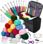 QUUREN 67 Pcs Crochet Kit for Beginners, Crochet Hook Set with 15 Crochet Yarn and Crocheting Accessories Set, Ergonomic Crochet Hooks, and Crochet Accessories in Hangable Storage Bag