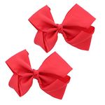 3 Inch Grosgrain Bow for Little Girls- Set of 2 (Red)