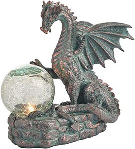 TERESA'S COLLECTIONS Garden Sculptures & Statues, Solar Dragon Outdoor Statues Figurines, Resin Bronze Gothic Decor Lawn Ornaments Housewarming Gifts for Mom Patio Balcony Yard Decorations, 7.8"