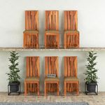 VINAYAK ART PLACE Wooden Dining Chairs Set of 6 | Dinning Chair Only | Big Long Chairs with Brown Cushion | Solid Sheesham Wood, Honey Finish