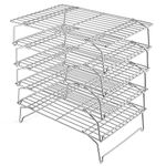 Leonyo Cooling Baking Rack 5-Tier Stackable Stainless Steel Wire Baking Cooking Racks Set for Cookie, Pizza, Cup Cake, Raised & Folding Feet, Oven Safe & Dishwasher Safe, Rust-Resistant - 15’’ x 10’’