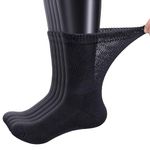 OUYJIA 5 Pairs Men's Bamboo Diabetic Socks Black Soft Loose Top Non binding Socks for Men 9-12