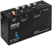 Pyle Phono Turntable Preamp - Mini Stereo Preamplifier with 9V Battery - 12V DC Power Adapter - RCA Input/Output - Low Noise - Ideal for Phonograph and Vinyl - PP555