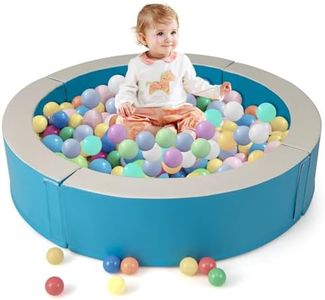 Costzon Ball Pit, Detachable Foam Pool for Toddlers or Dogs with 50 Colorful Ocean Balls, Easy-to-Clean PU Leather Covers & Bottom Mat, Round Baby Playpen for Boys Girls 1+ Years (44.5" x 10",Blue)