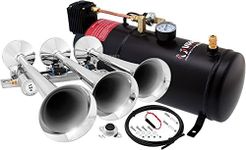 Vixen Horns Train Horn Kit for Trucks/Car/Semi. Complete Onboard System- 150psi Air Compressor, 1 Gallon Tank, 3 Trumpets. Super Loud dB. Fits Vehicles like Pickup/Jeep/RV/SUV 12v VXO8210/3118