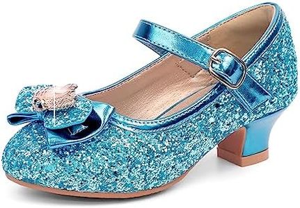 PANDANINJIA Girls Dress Shoes Mary Jane Shoes for Girls, Low Girls Heels for Kids Toddler Flower Girl Wedding Party School, S Blue Sequin, 3 Little Kid