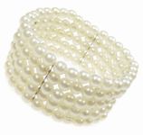 5 Row Stretch Pearl Bead Corsage Cuff Bracelet New