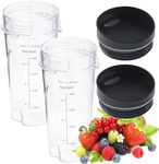 16oz Replacement Cups for Ninja QB3001SS Fit Compact Personal Blender, 16oz Blender Cups Ninja Blender Cups Replacement Compatible with Ninja Blender BL660 BL770 BL663 BL740 BL780, with Lids- 2 Pack