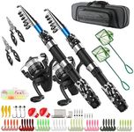 Telescopic Fishing Pole Fishing Rod and Reel Combos,2PCS 1.7M Fishing Rods+2PCS Spinning Reels+2PCS Fishing Pliers+2PCS Mini Fishing Nets+Lures Hooks+Fishing Bag,Fishing Kit for Kids Family Beginners