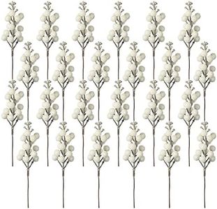 Crafare 24 Pack 7.5Inch Christmas Glitter Berries Stems Artificial Christmas Picks for Christmas Tree Ornaments, DIY Xmas Wreath, Crafts, Holiday and Home Decor, White