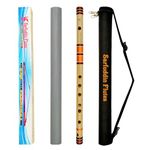 Sarfuddin Flutes C Natural Medium Bamboo Flute Bansuri Professional Tuned 440hz Size 19 Inches Brown And Orange Color Thread Combination With Black Carry Bag