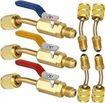 Pilipane 7 Pcs Air Conditioning Refrigerant Angled Compact Ball Valve for R410a R134a R12 R22 HVAC and R410a Refrigerant Tank Adapter, 5/16 Inch Female to 1/4 Inch Male Flare for Mini Split System