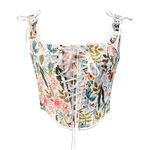 Women Court Vintage Floral Print Vest Sexy Corset Y2K Lace-Up Fishbone Push Up Strap Bustier Lace Corset Top Tank Top (White Flower, Medium)