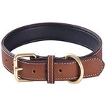 Genuine Leather Padded Dog Collar Comfortable Strong Soft Collars Best for Small Medium and Large Breed Dogs （Brown）(M)