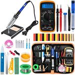 Soldering Iron Kit,Soldering Iron 60W Adjustable Temperature, Digital Multimeter, 5pcs Soldering Tips, Solder Wire, Stand, Desoldering Pump, Solder Wick, Tweezers, Solder Kit Welding Tool