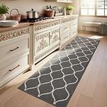 COSY HOMEER Extra Long Kitchen Rug Runner 60 x 180cm, Washable Kitchen Rugs and Mats, Polypropylene Carpet Runner for Kitchen Entryway Hallway Laundry Room, Grey