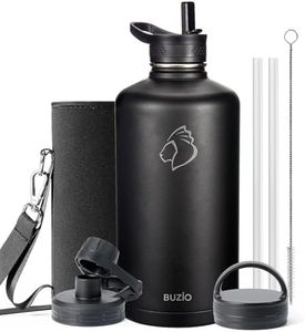 BUZIO Gallon Water Bottle Insulated with straw and 3 lids, 128 oz Water Jug Large Vacuum Stainless Steel Metal Flask, Leak Proof & BPA-Free, Cold for 48 Hrs, Black