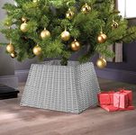 FiNeWaY Christmas Tree Wicker Skirt Willow Rattan Xmas Festive Wicker Stand Base Basket Cover Perfect for Indoor Use Tidy Decor Folds For Easy Storage (Grey)