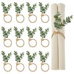 APTWOW Napkin Rings Set of 12, Spring Napkin Rings, Eucalyptus Leaf Napkin Rings, Boho Napkin Rings, Wood Bead Farmhouse Easter Napkin Ring Holder for Weddings Christmas Party Table Decoration