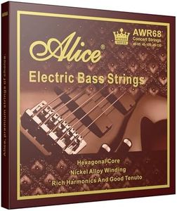 Alice Bass Guitar String 4 Strings Set, Hexagonal Core with Nickel Alloy Winding, 045-105 Medium Gauge, Saturated & Warm