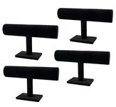 Foraineam 4-Pack Black Velvet T-Bar Jewelry Display Stands Watch Necklace Bracelet Organizer