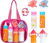 fash n kolor®, My Sweet Baby Disappearing Doll Feeding Set | Baby Care 6 Piece Doll Feeding Set for Toy Stroller | 2 Milk & Juic (Hot-Pink Bag)