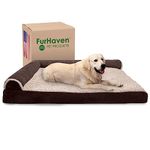 Furhaven Pet Dog Bed | Deluxe Memory Foam Two-Tone Plush Faux Fur & Suede L Shaped Chaise Lounge Living Room Corner Couch Pet Bed w/Removable Cover for Dogs & Cats, Espresso, Jumbo Plus