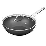 MSMK Non Stick Wok with Lid，12 inch Induction Wok,Non Stick Wok,Stir-Fry Wok with Flat Bottom,Soft Grip Heat Resistant Handles，Suitable for Induction, Ceramic and Gas,Oven Safe