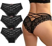 AUTUCAU Sexy Cheeky Underwear for Women Lace Floral Bikini Criss Cross Seamless Panties Ladies Cute Hipster Briefs Multi-Pack