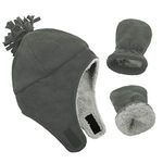 Century Star Baby Fleece Hat Warm Earflap Toddler Boys Winter Hat and Mitten Set Dark Grey L(2-3 Years)