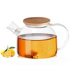 Pure Source India Glass Tea Kettle with Bamboo Lid Stovetop Safe, Blooming & Loose Leaf Teapot 1piece 1000 ml